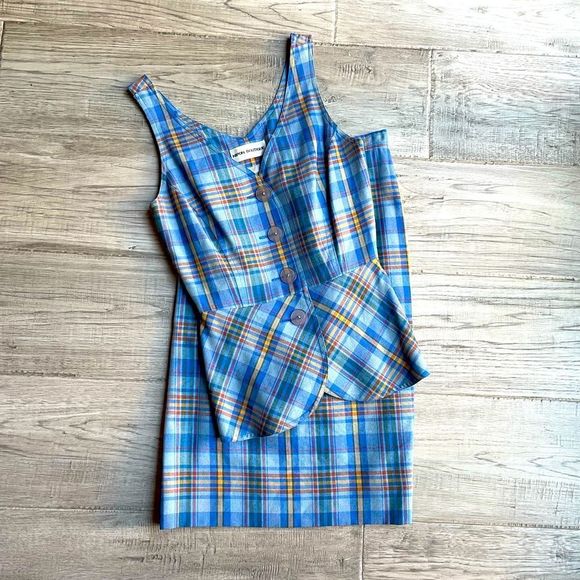 Nipon Boutique Dresses & Skirts - Vintage Nipon Boutique Blue Plaid 2 Piece V neck Peplum Top & Pencil Skirt SZ 2